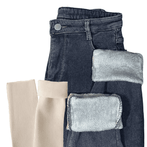 Calça Jeans Feminina com Elastano Peluciada + Meia Térmica